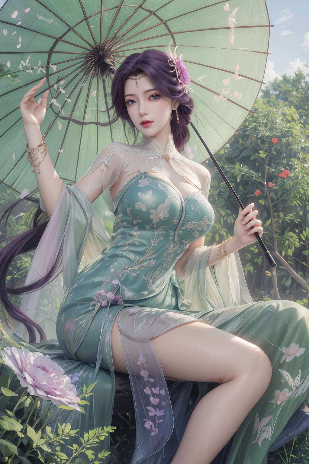 云曦披绿衣翩翩舞碧空